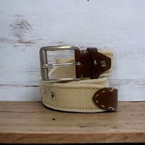 90’s Stephano Corsini Cotton Woven Belt With Leather Trim in Tan | 100cm / XL
